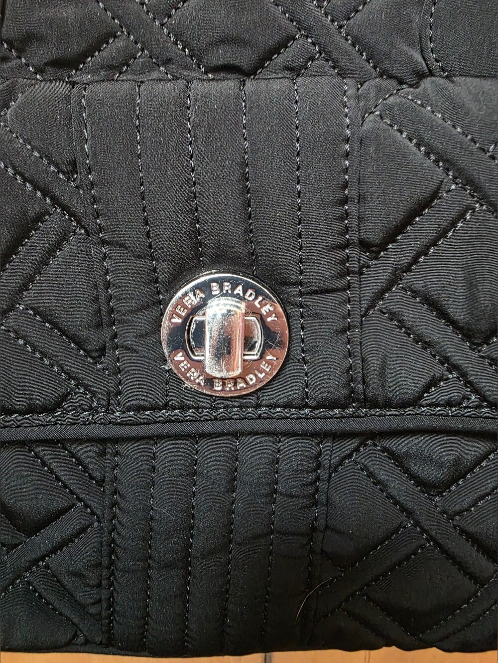 Vera Bradley Black Quilted Tote Bag with Front Flap Pocket - Picture 2 of 6